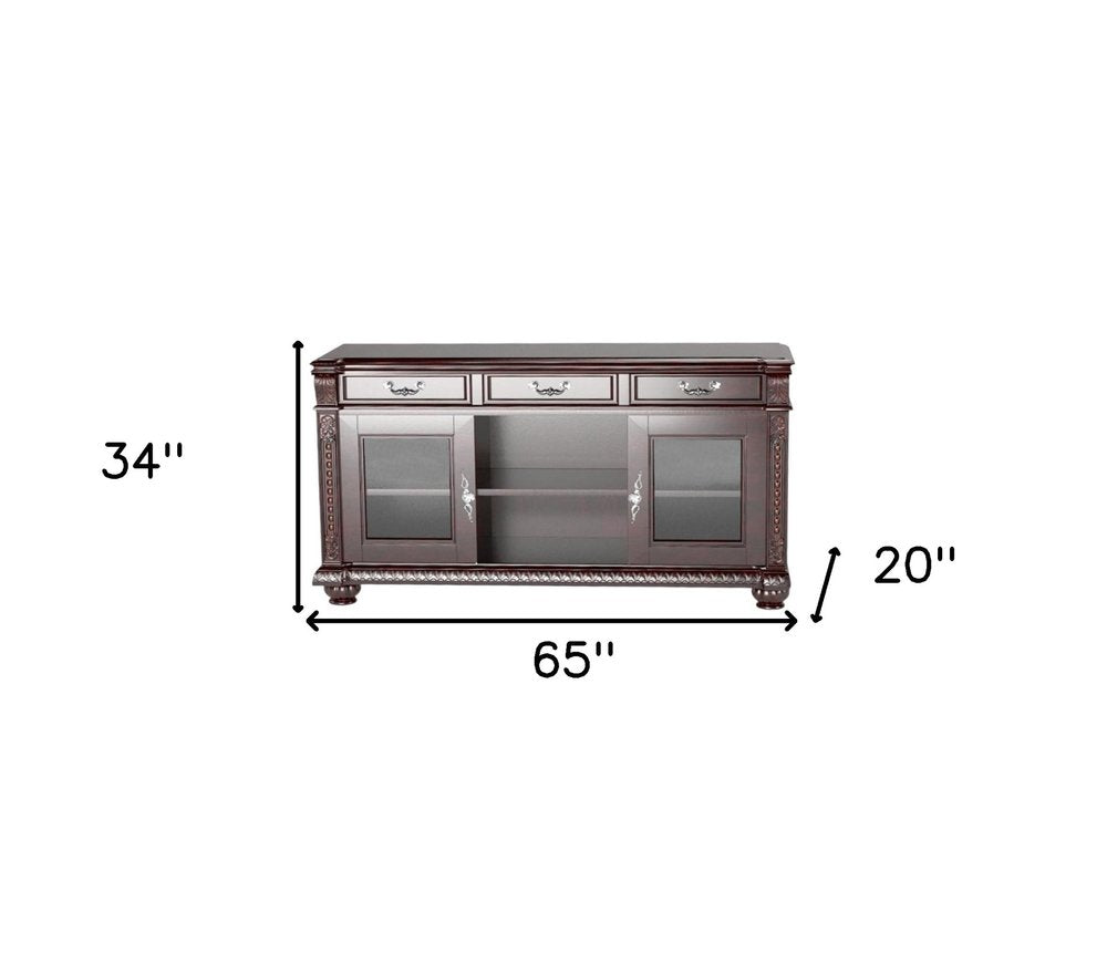 Dark Brown Solid Wood Media Console - Enclosed & Open Storage