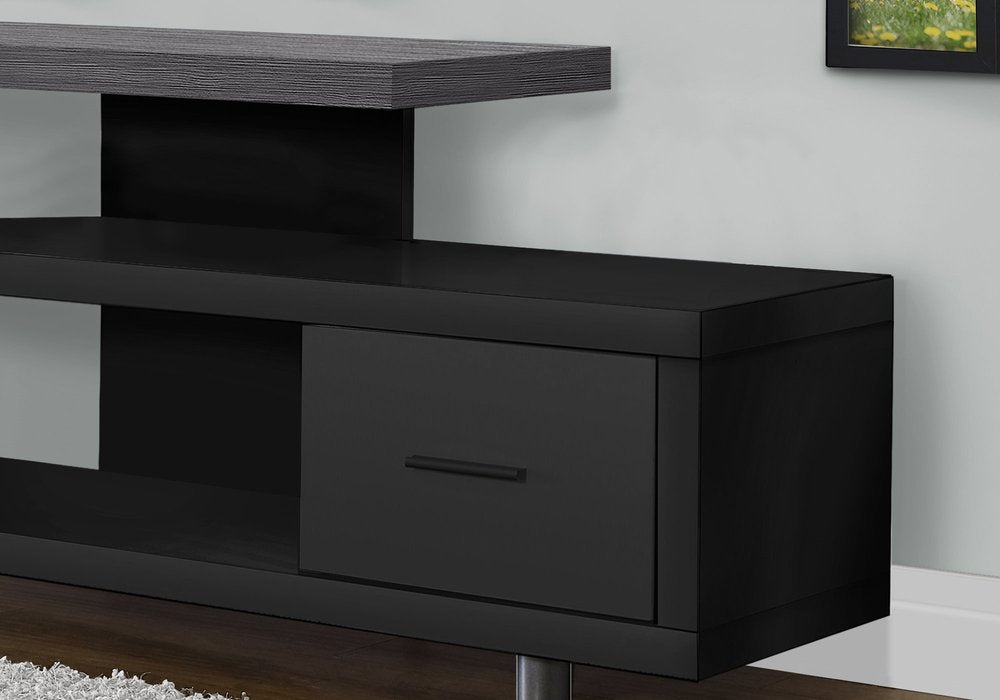 Black & Gray Open Shelving Media Console - Compact Design