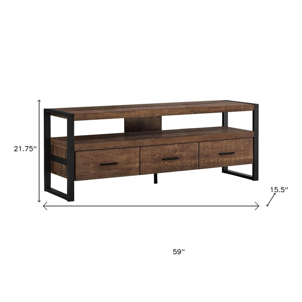 Brown & Black Cabinet Media Console - Enclosed Storage Design