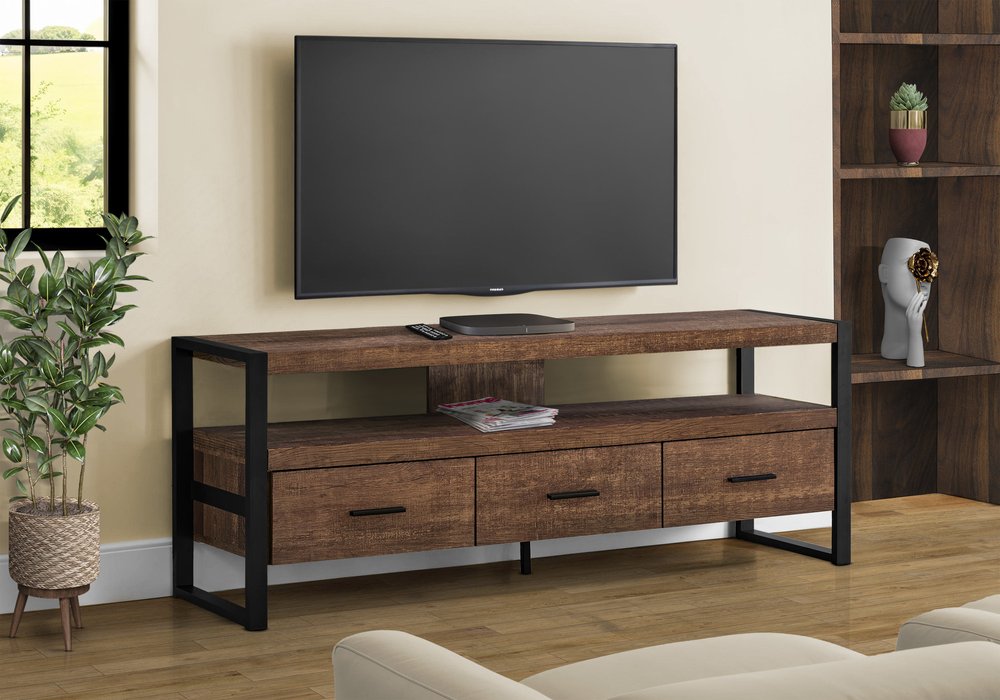 Brown & Black Cabinet Media Console - Enclosed Storage Design
