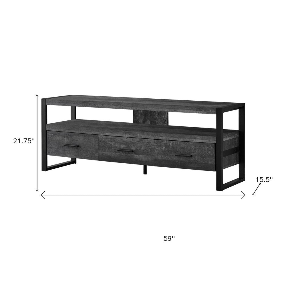 Brown & Black Cabinet Media Console - Enclosed Storage Design