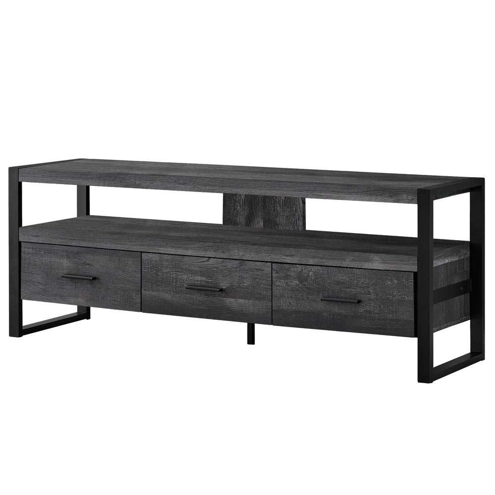 Brown & Black Cabinet Media Console - Enclosed Storage Design