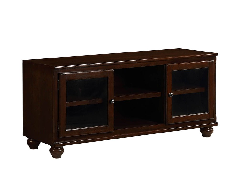 Wood & Glass Media Console - Enclosed & Open Storage Design