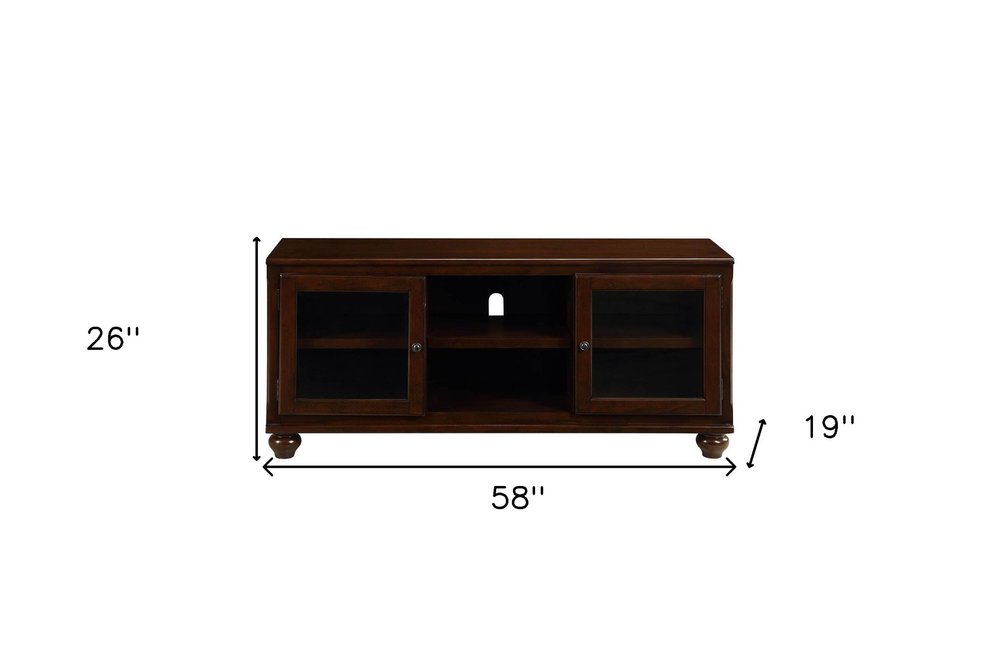 Wood & Glass Media Console - Enclosed & Open Storage Design