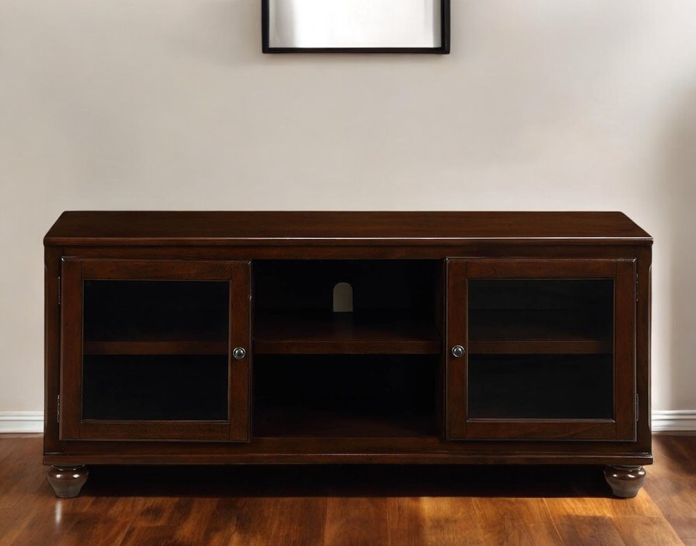 Wood & Glass Media Console - Enclosed & Open Storage Design