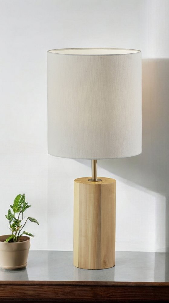 Natural Wood Circular Block Table Lamp - Modern Integrated Design