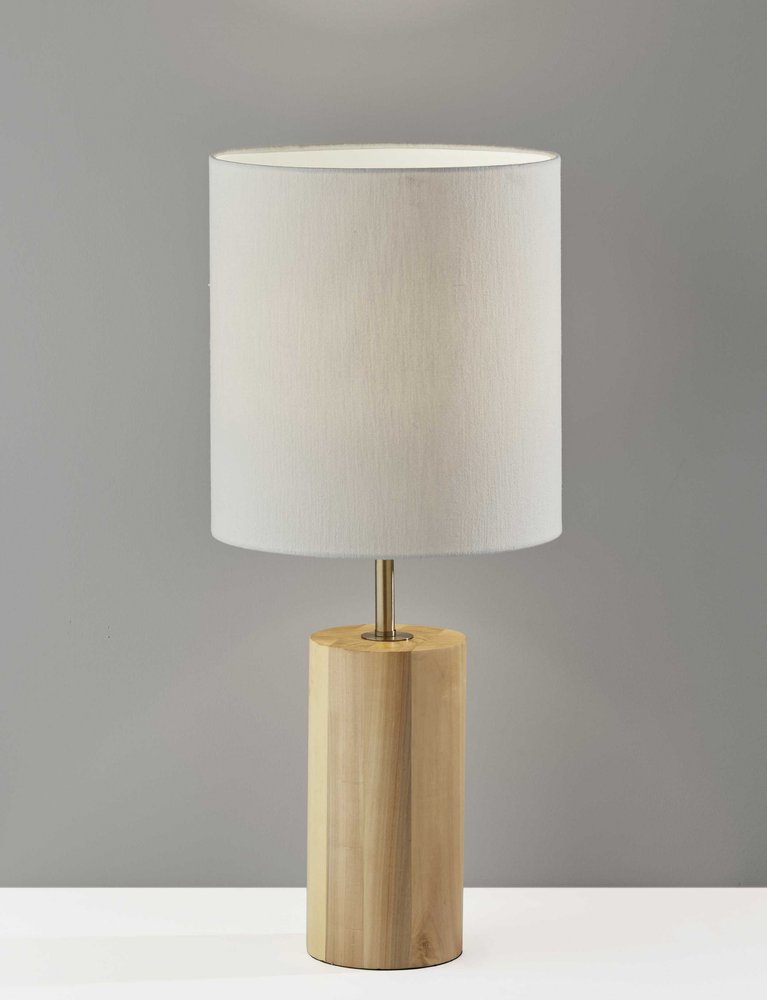 Natural Wood Circular Block Table Lamp - Modern Integrated Design