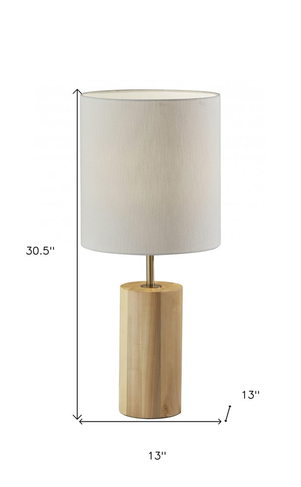 Natural Wood Circular Block Table Lamp - Modern Integrated Design