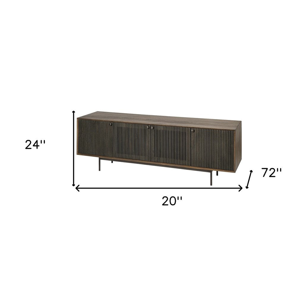 Brown Solid Wood Cabinet Media Console - Enclosed Storage