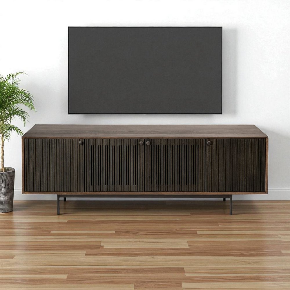 Brown Solid Wood Cabinet Media Console - Enclosed Storage