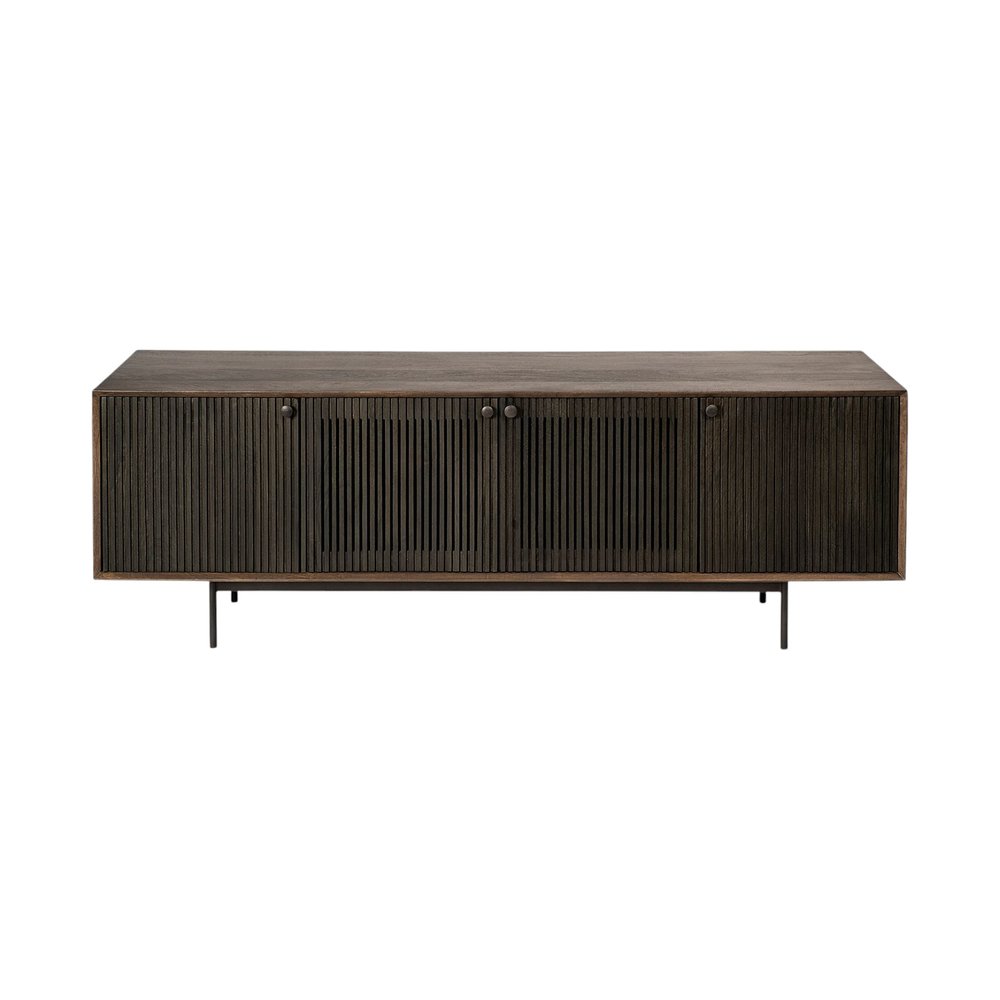 Brown Solid Wood Cabinet Media Console - Enclosed Storage
