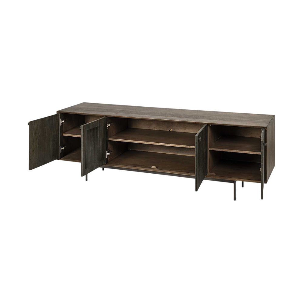Brown Solid Wood Cabinet Media Console - Enclosed Storage
