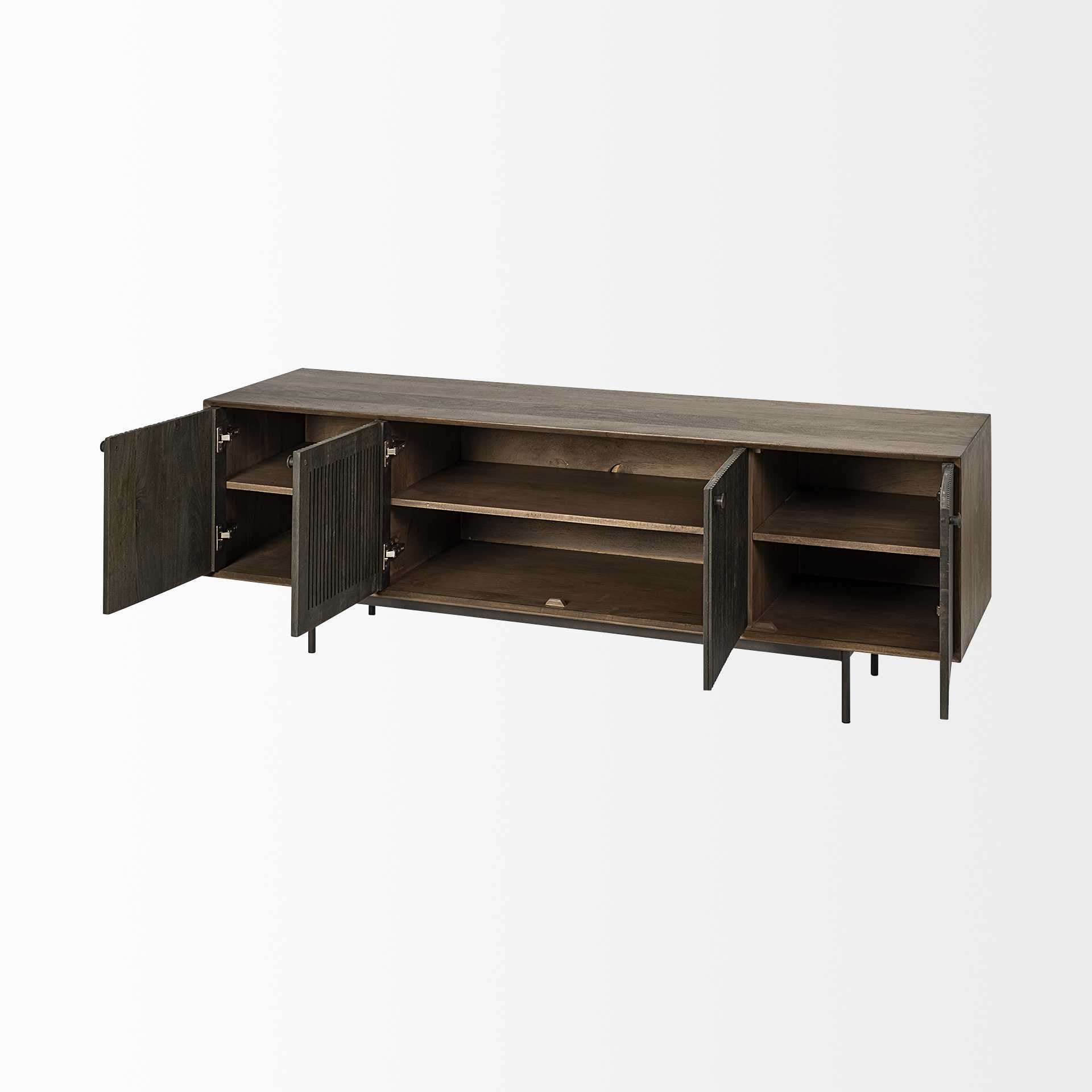 Brown Solid Wood Cabinet Media Console - Enclosed Storage