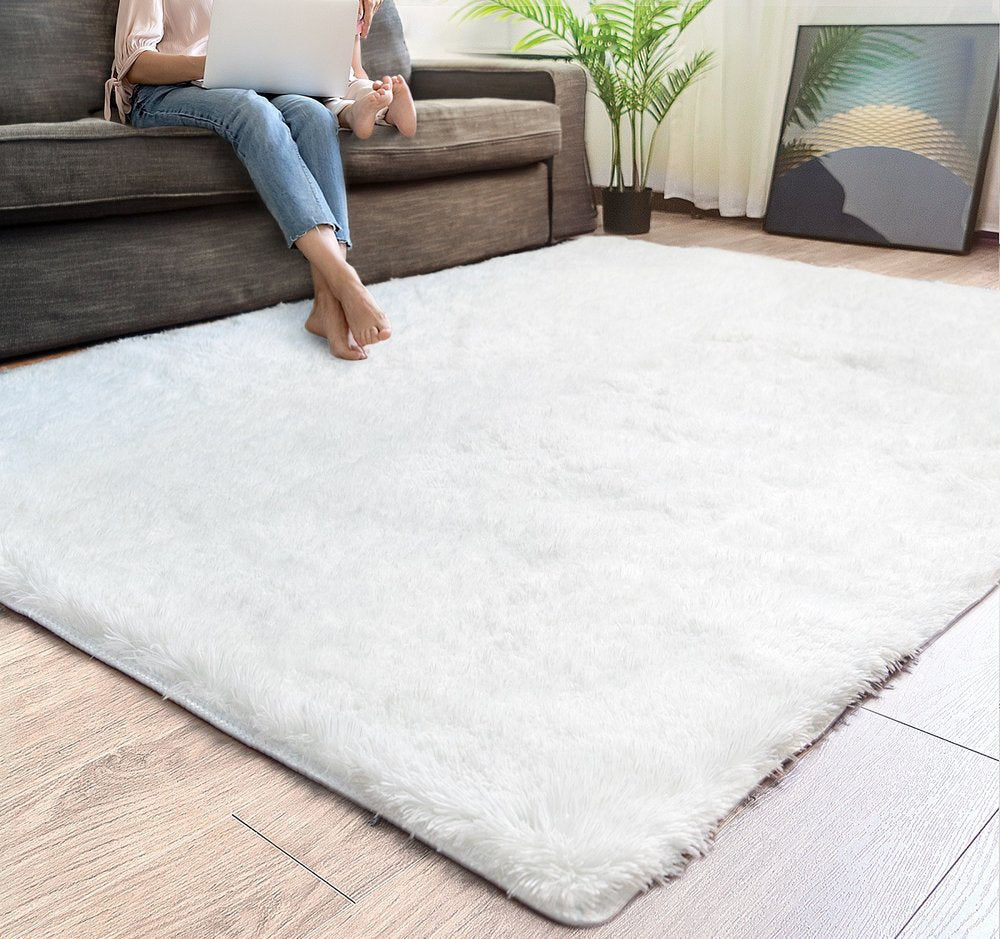 White Power Loom Area Rug - 4x5 Modern Eco-Friendly | AUREMI