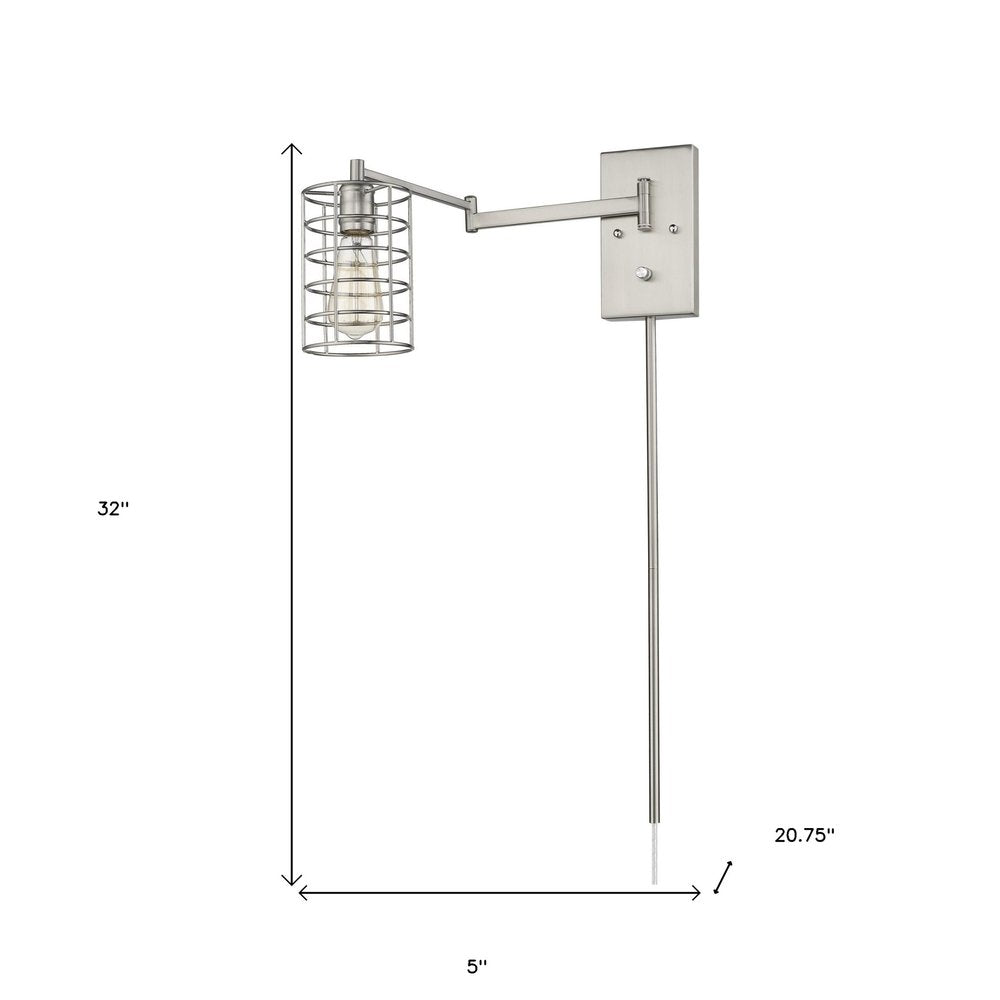 Silver Metal & Wood Wall Sconce - Modern Mixed Material Design