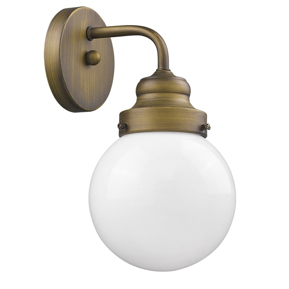 Gold Wall Sconce with Round Glass Shade - Single Light Design