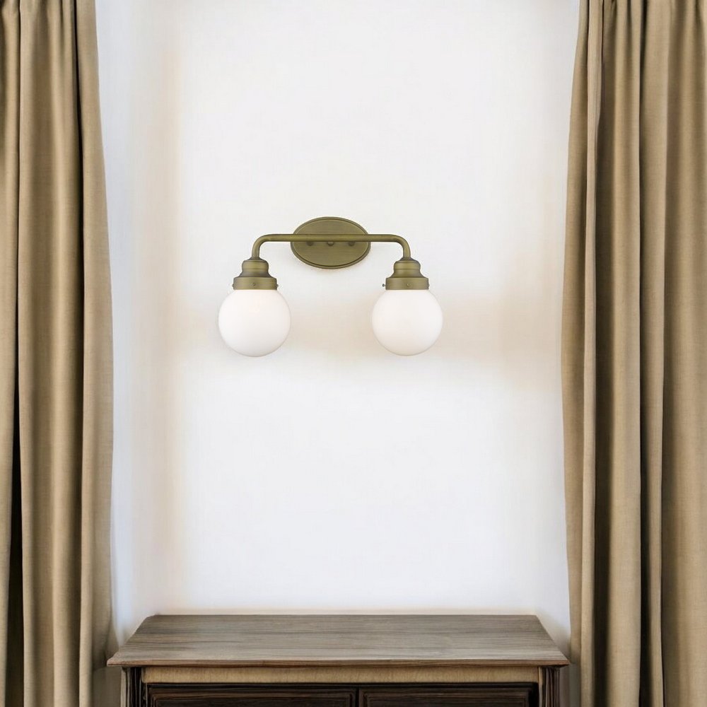 Gold Wall Sconce with Round Glass Shades - 2-Light Design