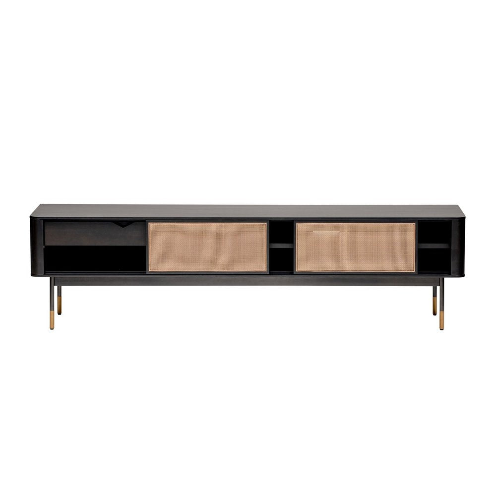 Black Wood & Wicker Media Console - Natural Texture Design