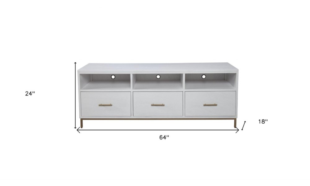 White Mahogany Media Console - Solid Wood Open Shelving