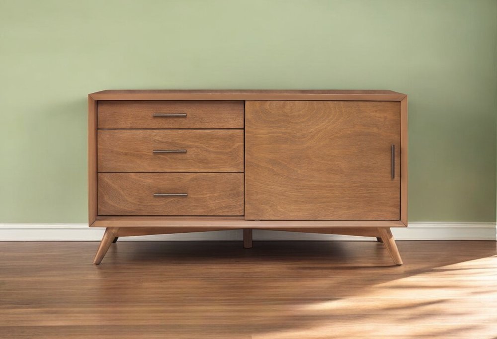 Mahogany Media Console with Storage - Rich Wood Design