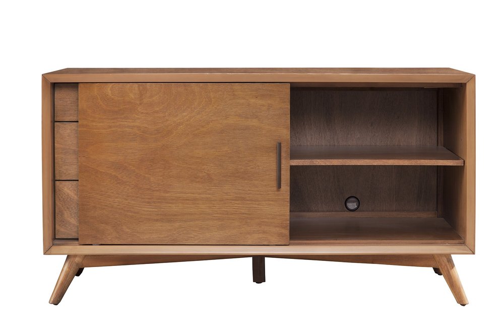 Mahogany Media Console with Storage - Rich Wood Design