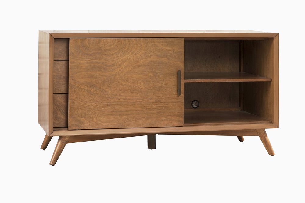 Mahogany Media Console with Storage - Rich Wood Design
