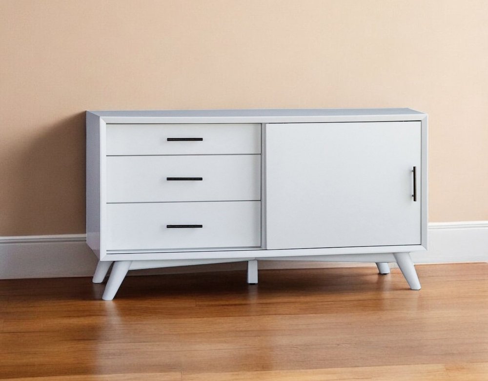 White Solid Wood Cabinet Console - Minimalist Elegance