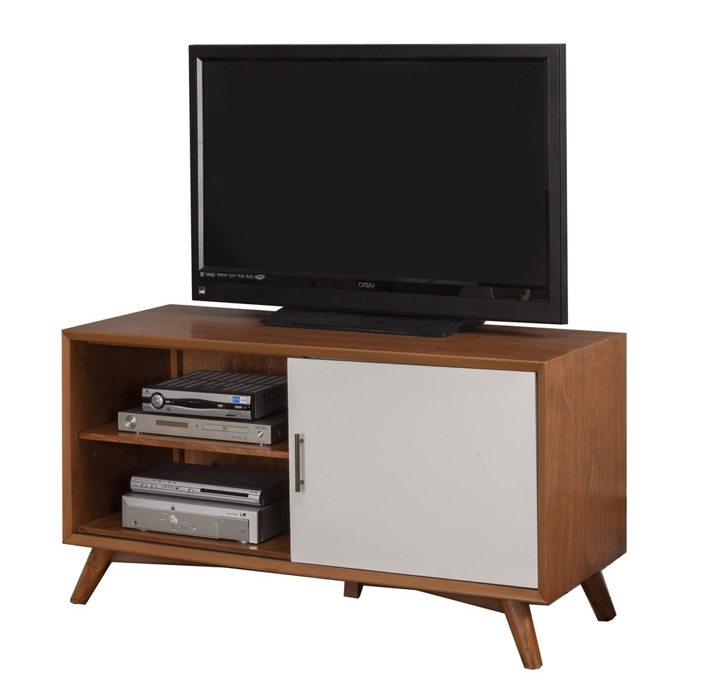 Solid Wood Media Console - Two-Tone Modern Design