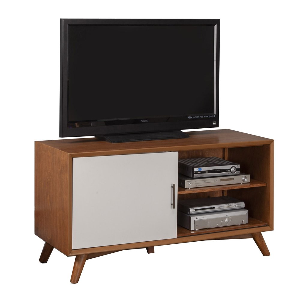 Solid Wood Media Console - Two-Tone Modern Design