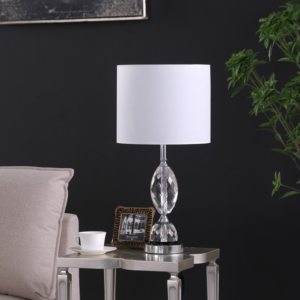 Silver Crystal Standard Table Lamp with White Shade