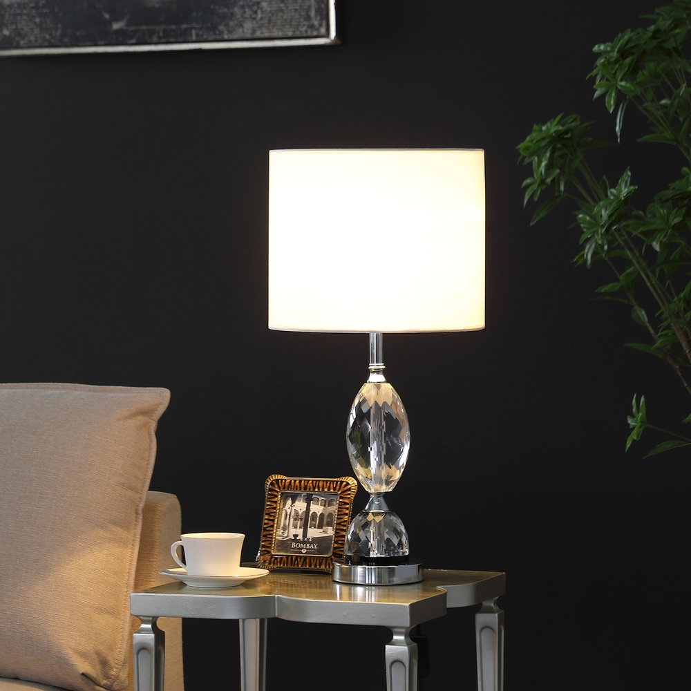 Silver Crystal Standard Table Lamp with White Shade