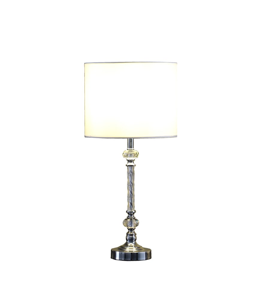 Silver Metal & Faux Crystal Table Lamp with White Drum Shade