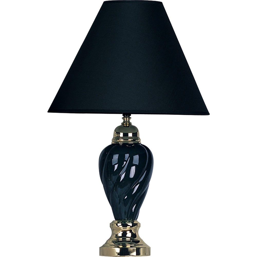 Gold & Navy Blue Table Lamp with Navy Drum Shade