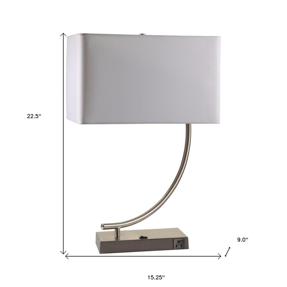 Silver Curved Table Lamp with White Rectangle Shade