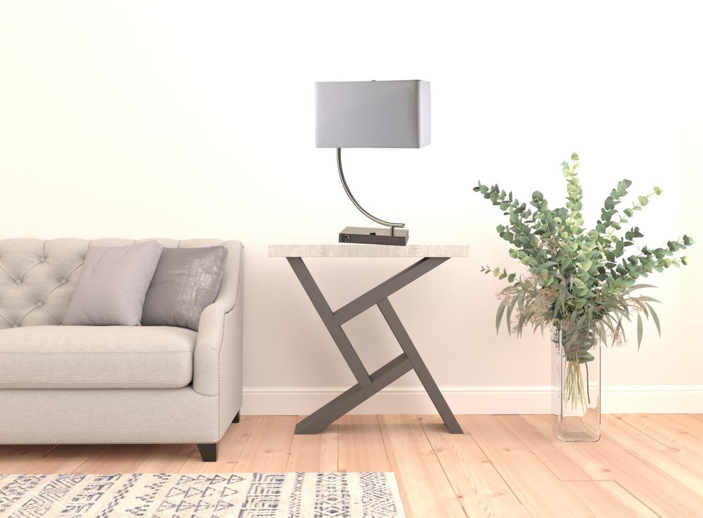 Silver Curved Table Lamp with White Rectangle Shade