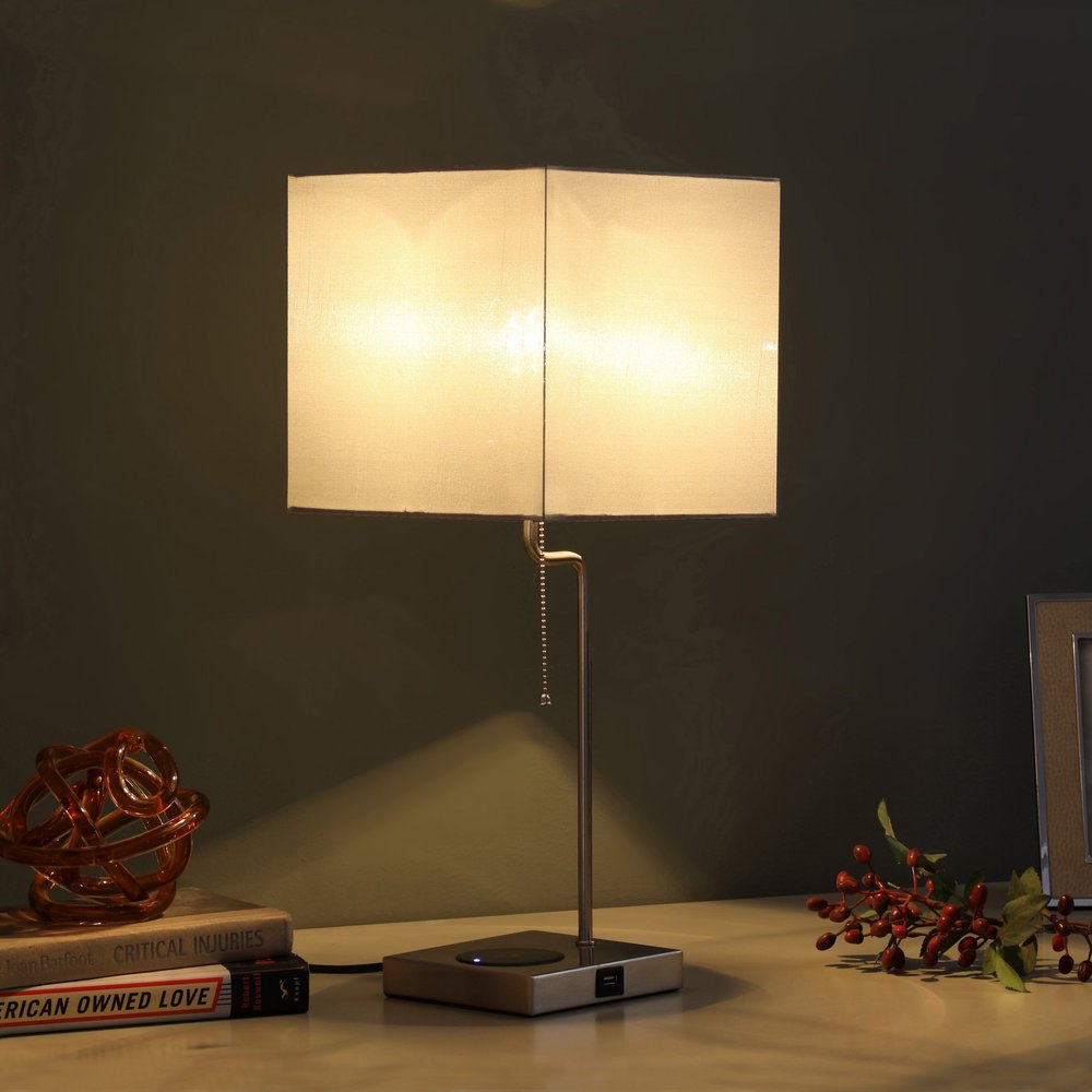 Gray Bedside Table Lamp with Square Shade - Modern Design