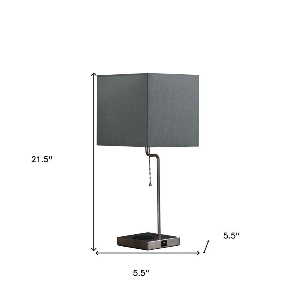 Gray Bedside Table Lamp with Square Shade - Modern Design