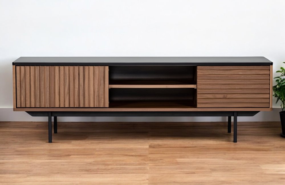 Walnut & Gray Media Console - Sophisticated Storage