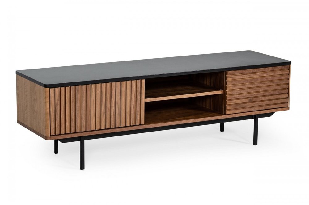 Walnut & Gray Media Console - Sophisticated Storage