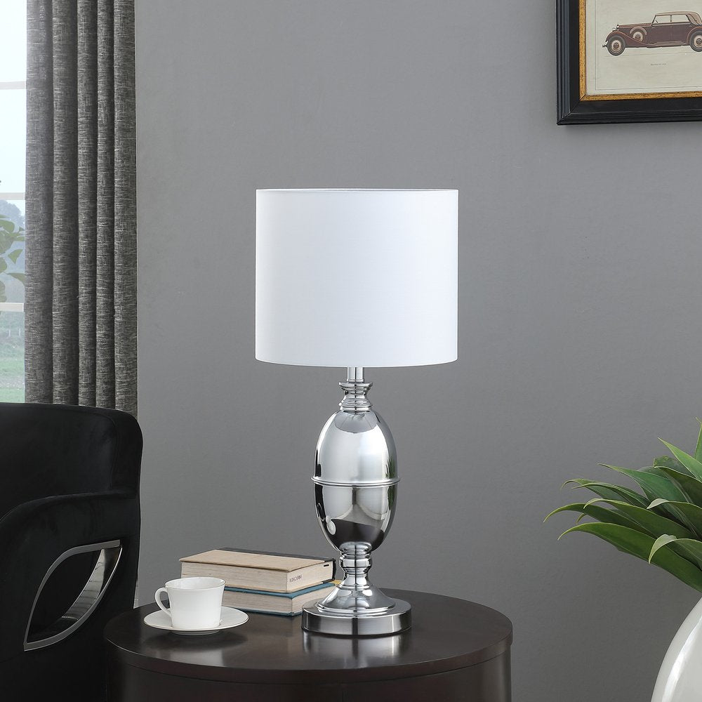 Silver Metal Urn Table Lamp with White Drum Shade