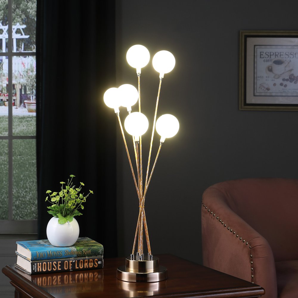 Yellow Gold Six-Light Globe Table Lamp - Modern Design