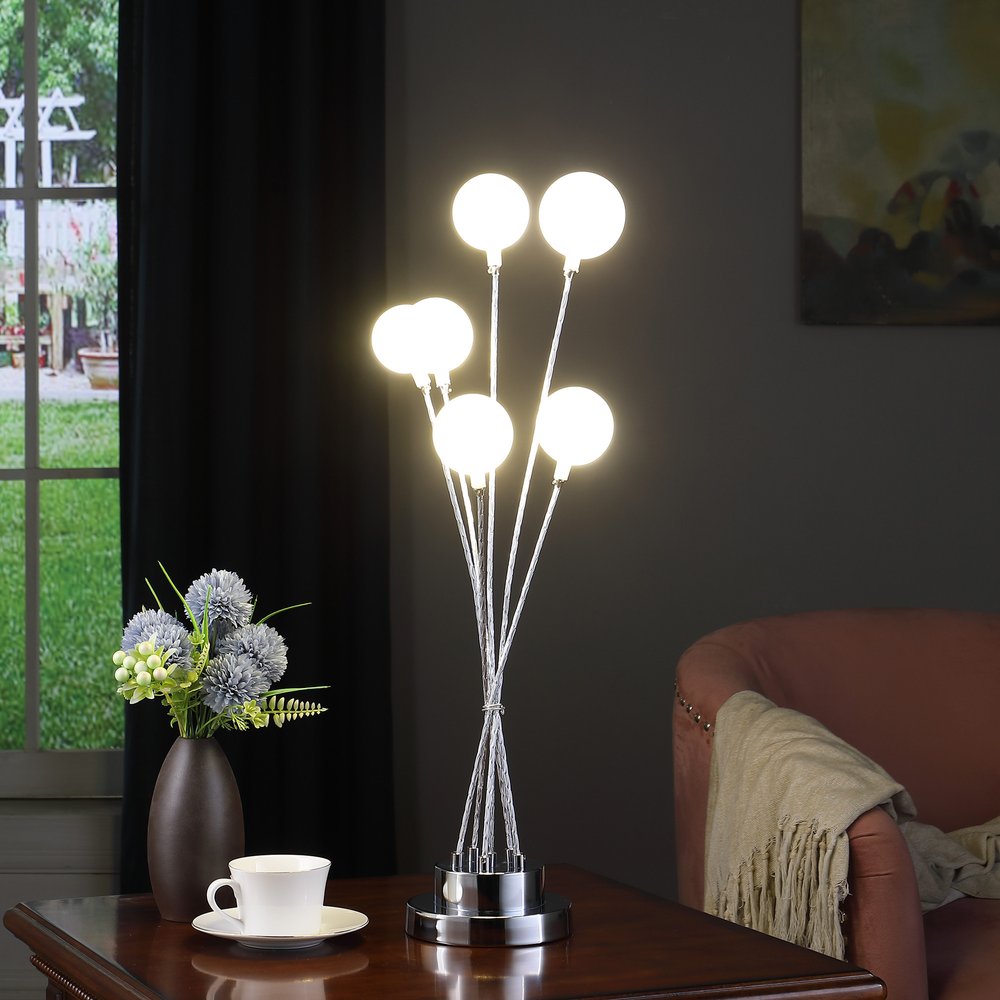 Silver Chrome Six-Light Globe Table Lamp - Modern Design