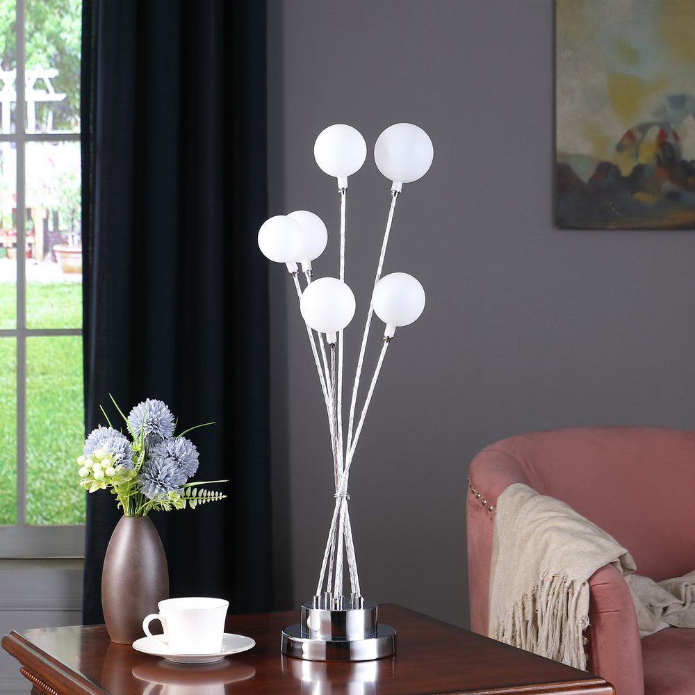 Silver Chrome Six-Light Globe Table Lamp - Modern Design