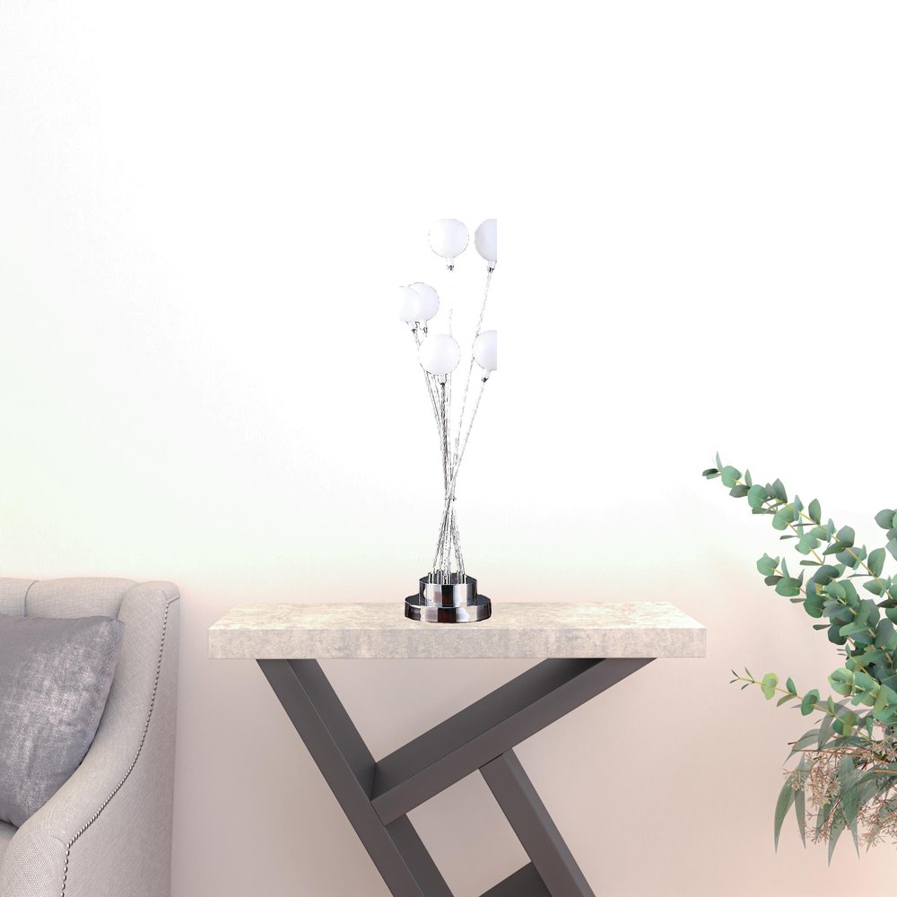 Silver Chrome Six-Light Globe Table Lamp - Modern Design