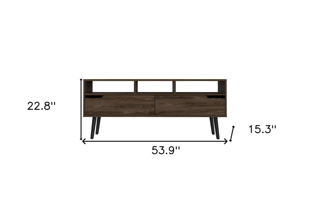 Dark Wood Media Console with Storage - Contemporary Elegance
