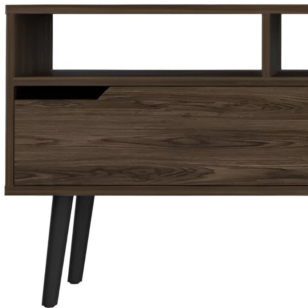 Dark Wood Media Console with Storage - Contemporary Elegance