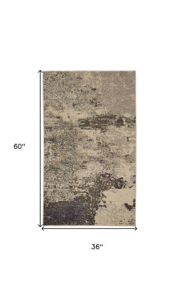Ivory Gray Abstract Power Loom Non-Skid Area Rug - 5x7 | AUREMI