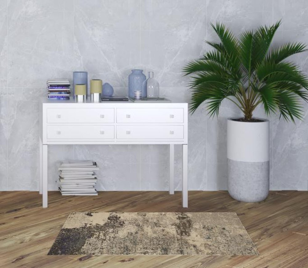 Ivory Gray Abstract Power Loom Non-Skid Area Rug - 5x7 | AUREMI