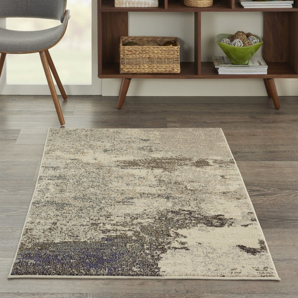 Ivory Gray Abstract Power Loom Non-Skid Area Rug - 5x7 | AUREMI