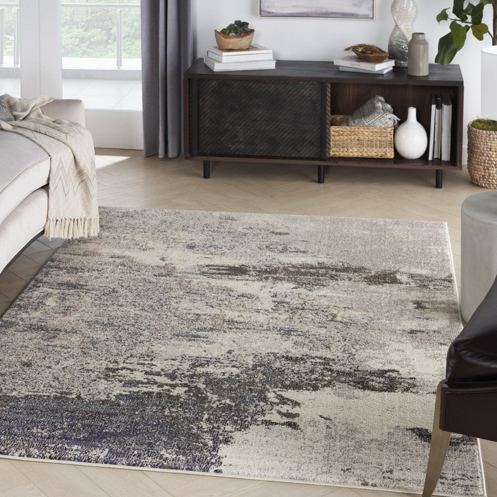 Ivory Gray Abstract Power Loom Non-Skid Area Rug - 5x7 | AUREMI